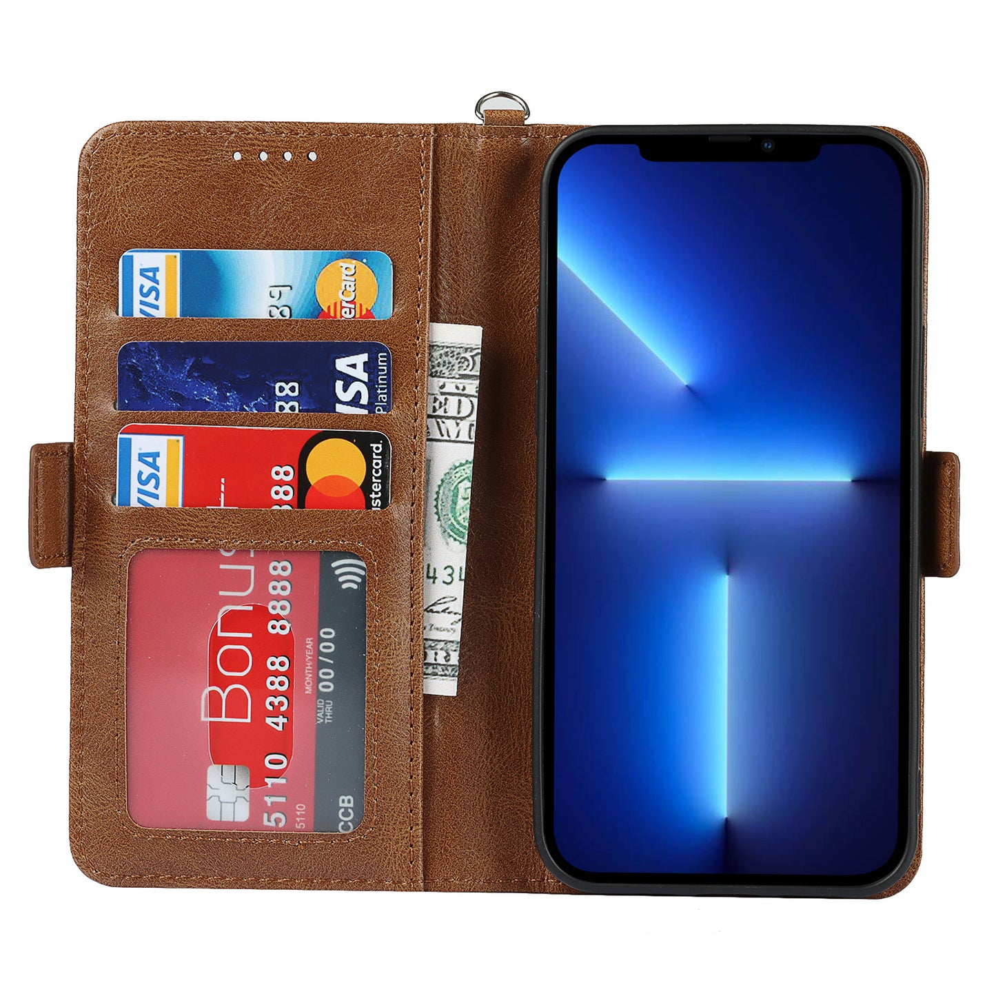 Retro Style Phone Shell Case RFID Blocking Magnetic Closure Wallet Phone Cover for iPhone 13 mini 5.4 inch
