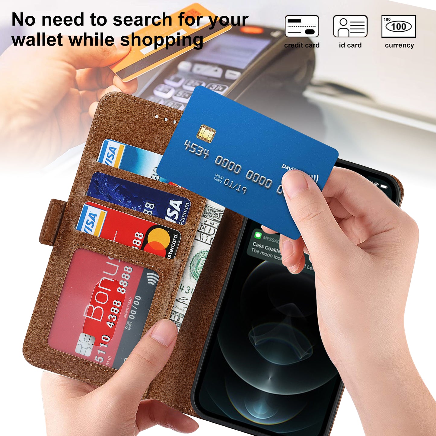 Retro Style Phone Shell Case RFID Blocking Magnetic Closure Wallet Phone Cover for iPhone 13 mini 5.4 inch