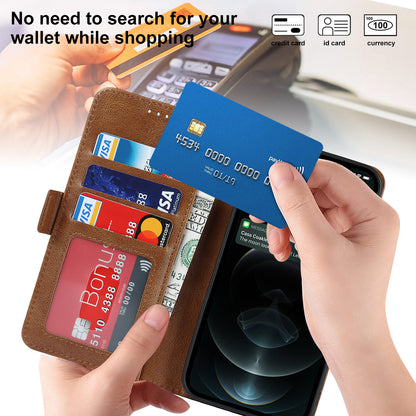 Retro Style Phone Shell Case RFID Blocking Magnetic Closure Wallet Phone Cover for iPhone 13 mini 5.4 inch