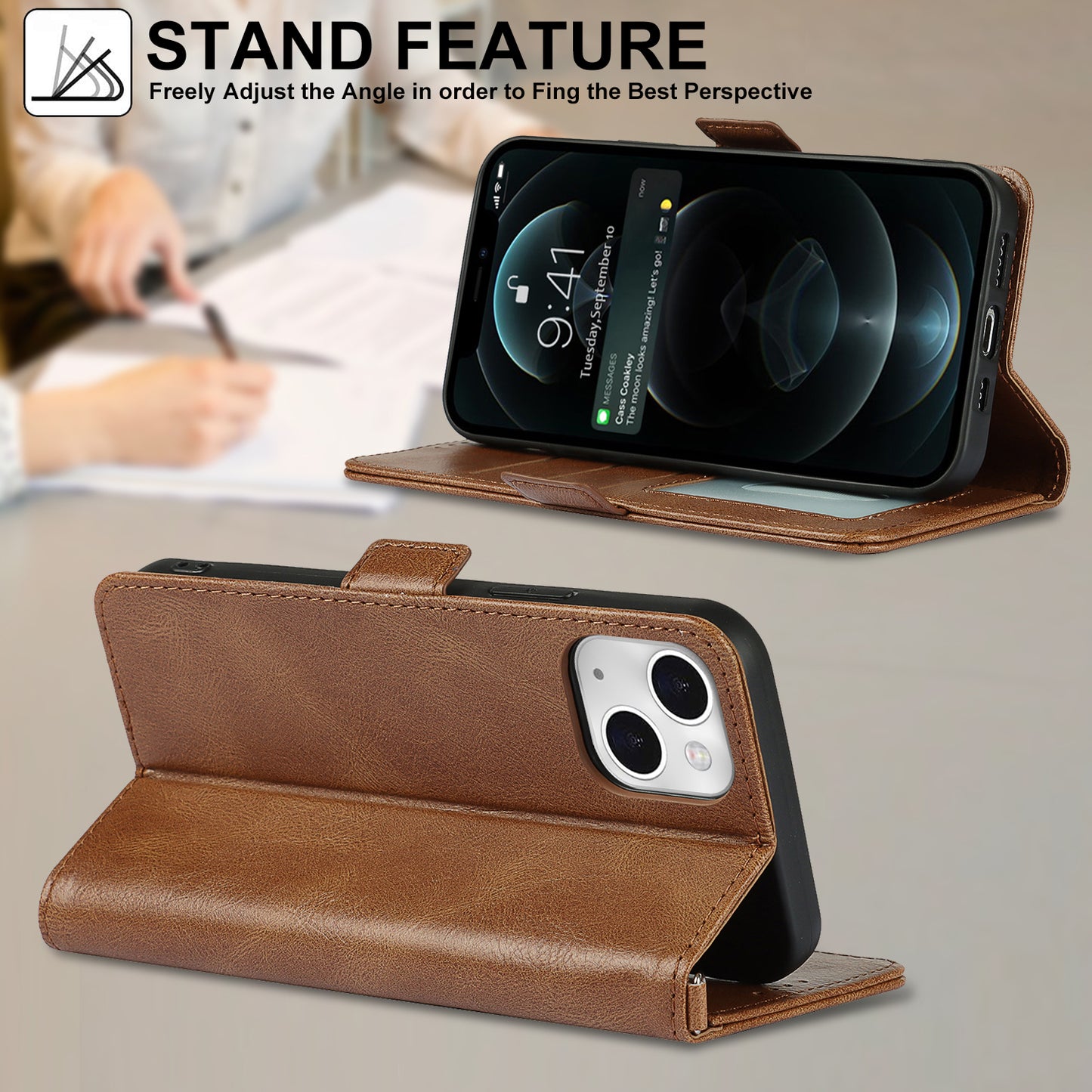 Retro Style Phone Shell Case RFID Blocking Magnetic Closure Wallet Phone Cover for iPhone 13 mini 5.4 inch