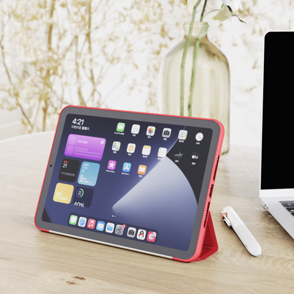 Tri-fold Stand Design Drop-resistant PU Leather Cover Inner TPU Tablet Case Shell for iPad mini (2021)