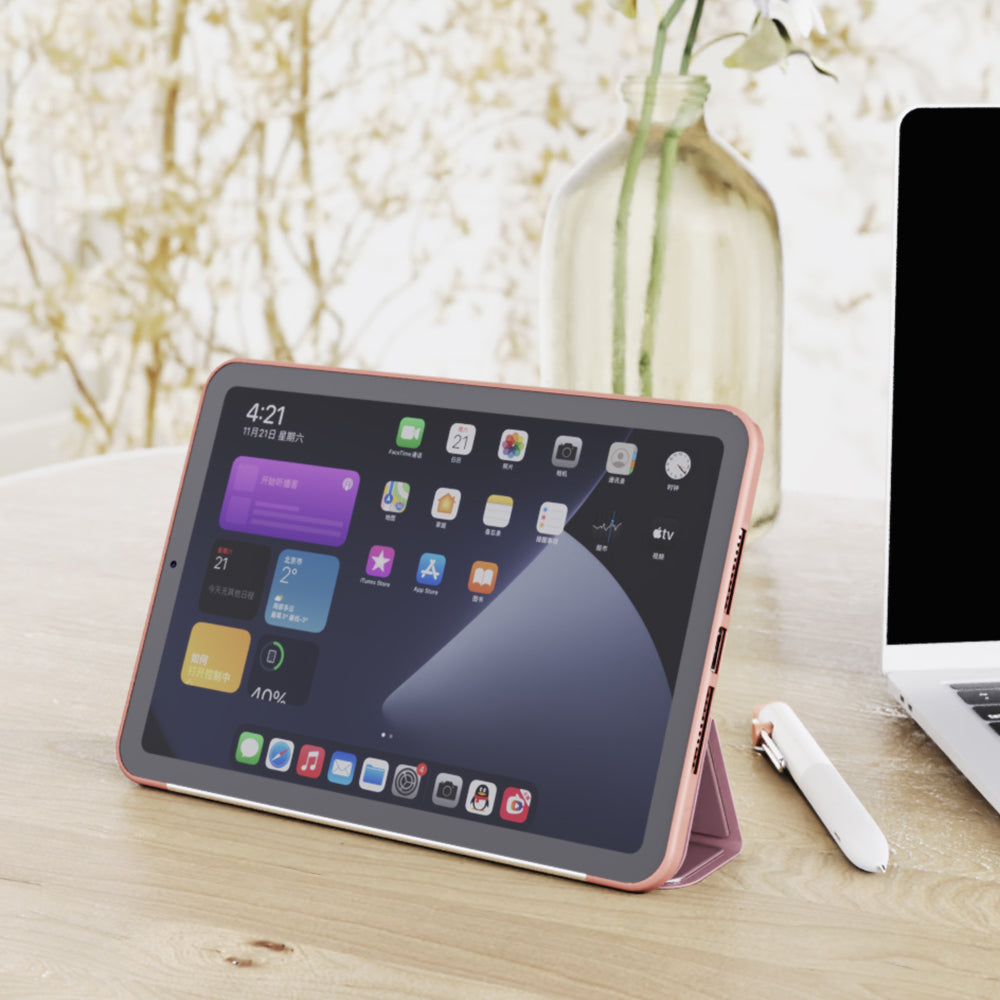 Tri-fold Stand Design Drop-resistant PU Leather Cover Inner TPU Tablet Case Shell for iPad mini (2021)