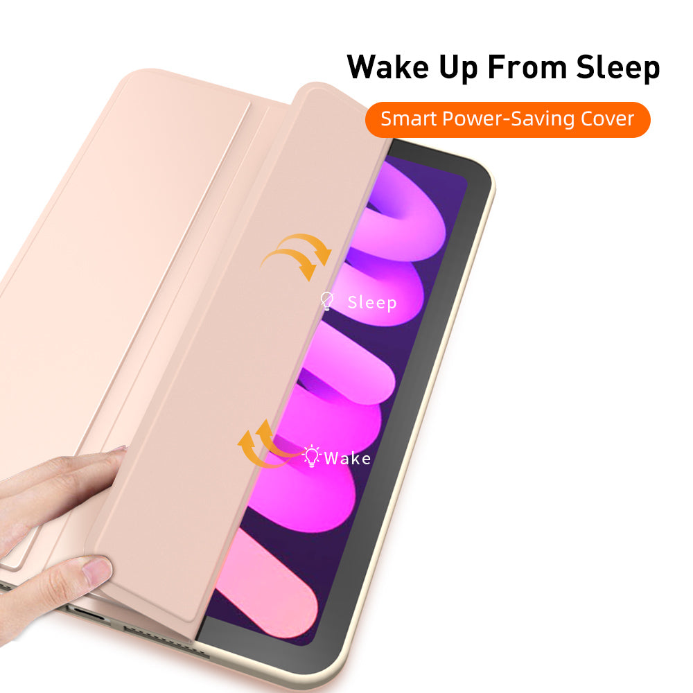 Tri-fold Stand Design Drop-resistant PU Leather Cover Inner TPU Tablet Case Shell for iPad mini (2021)