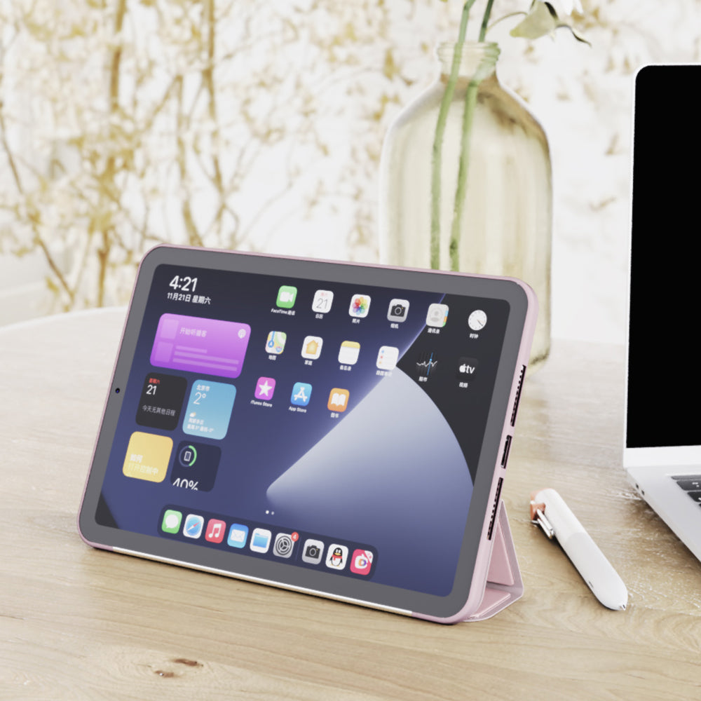 Tri-fold Stand Design Drop-resistant PU Leather Cover Inner TPU Tablet Case Shell for iPad mini (2021)