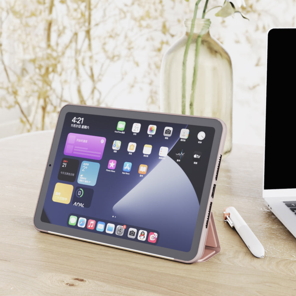Tri-fold Stand Design Drop-resistant PU Leather Cover Inner TPU Tablet Case Shell for iPad mini (2021)