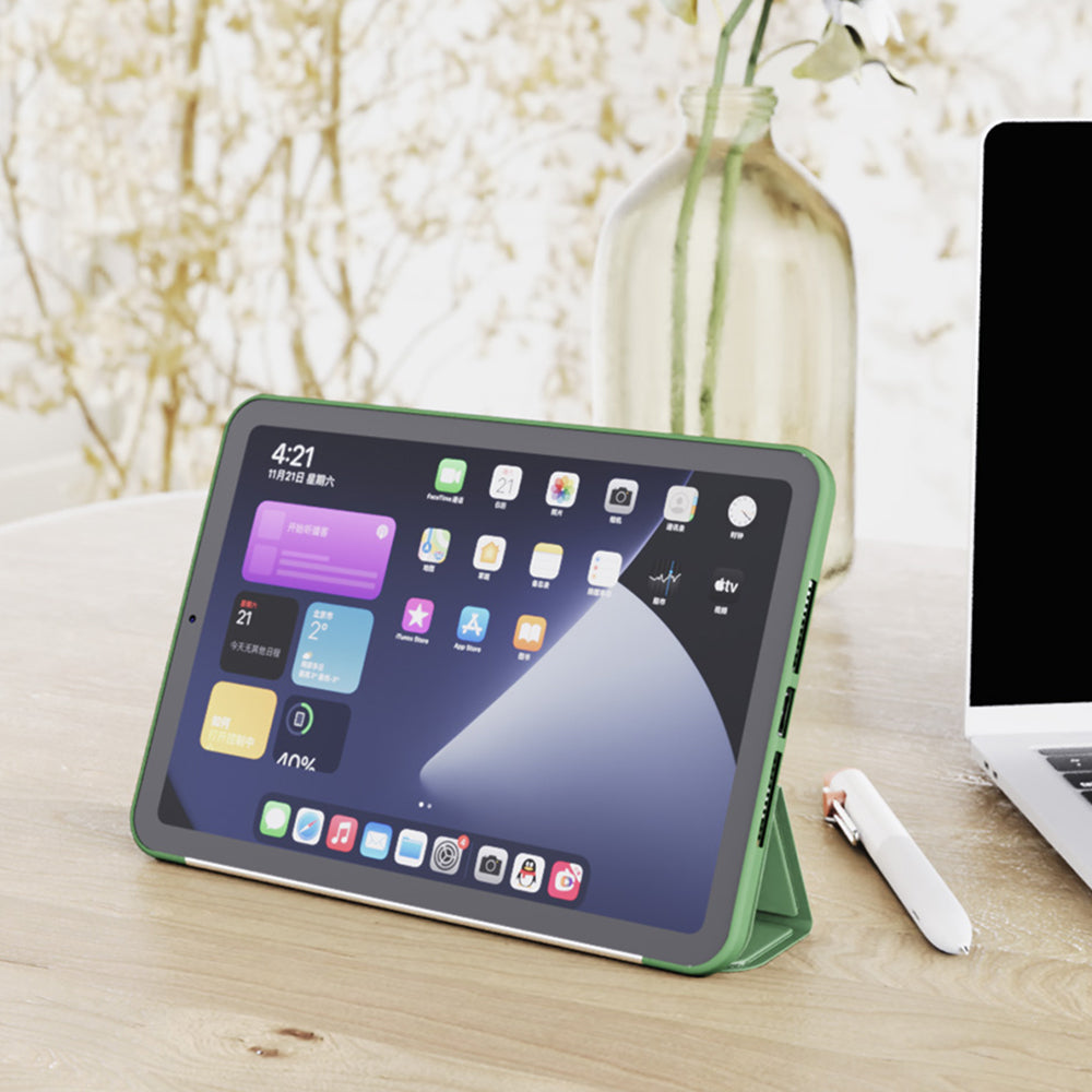 Tri-fold Stand Design Drop-resistant PU Leather Cover Inner TPU Tablet Case Shell for iPad mini (2021)