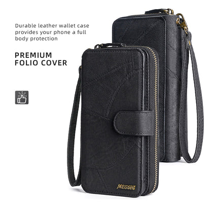 MEGSHI 004 Series Scratch Resistant Magnetic Detachable Stand Design Zipper Pocket Shockproof PU Leather TPU Wallet Cover for iPhone 13 Pro Max 6.7 inch