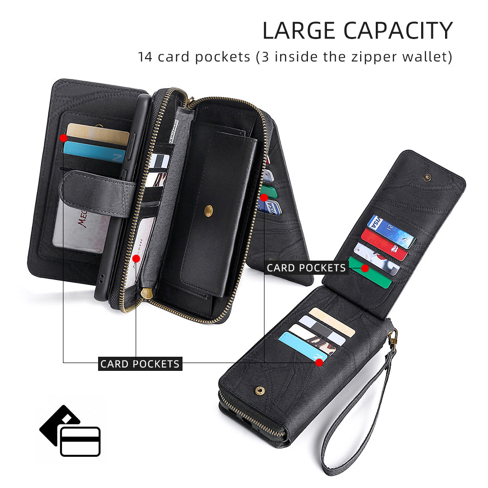 MEGSHI 004 Series Scratch Resistant Magnetic Detachable Stand Design Zipper Pocket Shockproof PU Leather TPU Wallet Cover for iPhone 13 Pro Max 6.7 inch