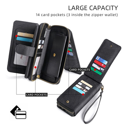 MEGSHI 004 Series Scratch Resistant Magnetic Detachable Stand Design Zipper Pocket Shockproof PU Leather TPU Wallet Cover for iPhone 13 Pro Max 6.7 inch