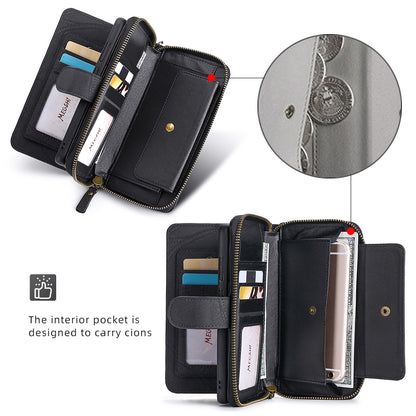 MEGSHI 004 Series Scratch Resistant Magnetic Detachable Stand Design Zipper Pocket Shockproof PU Leather TPU Wallet Cover for iPhone 13 Pro Max 6.7 inch