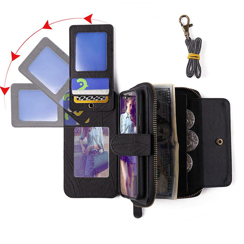 MEGSHI 004 Series Scratch Resistant Magnetic Detachable Stand Design Zipper Pocket Shockproof PU Leather TPU Wallet Cover for iPhone 13 Pro Max 6.7 inch