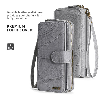 MEGSHI 004 Series Scratch Resistant Magnetic Detachable Stand Design Zipper Pocket Shockproof PU Leather TPU Wallet Cover for iPhone 13 Pro Max 6.7 inch