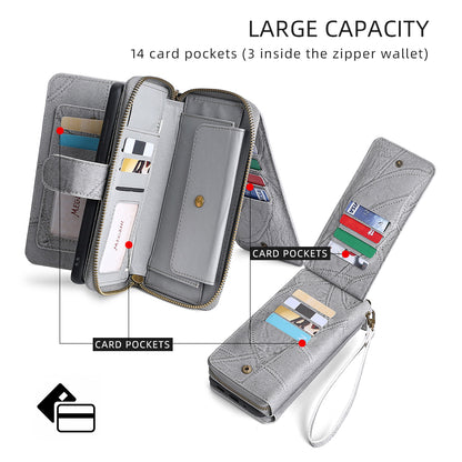 MEGSHI 004 Series Scratch Resistant Magnetic Detachable Stand Design Zipper Pocket Shockproof PU Leather TPU Wallet Cover for iPhone 13 Pro Max 6.7 inch