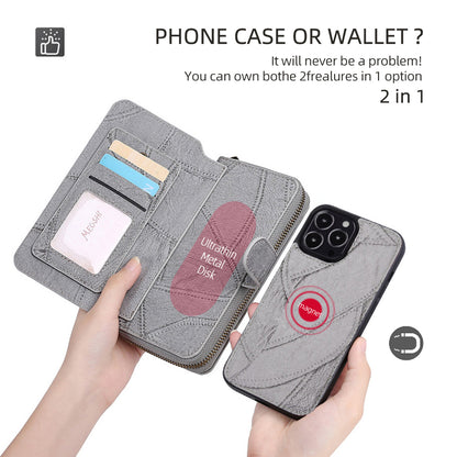 MEGSHI 004 Series Scratch Resistant Magnetic Detachable Stand Design Zipper Pocket Shockproof PU Leather TPU Wallet Cover for iPhone 13 Pro Max 6.7 inch
