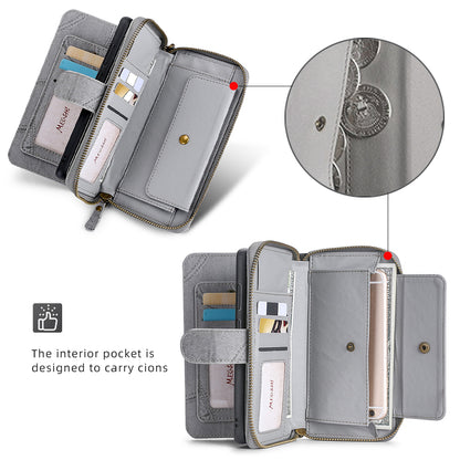 MEGSHI 004 Series Scratch Resistant Magnetic Detachable Stand Design Zipper Pocket Shockproof PU Leather TPU Wallet Cover for iPhone 13 Pro Max 6.7 inch