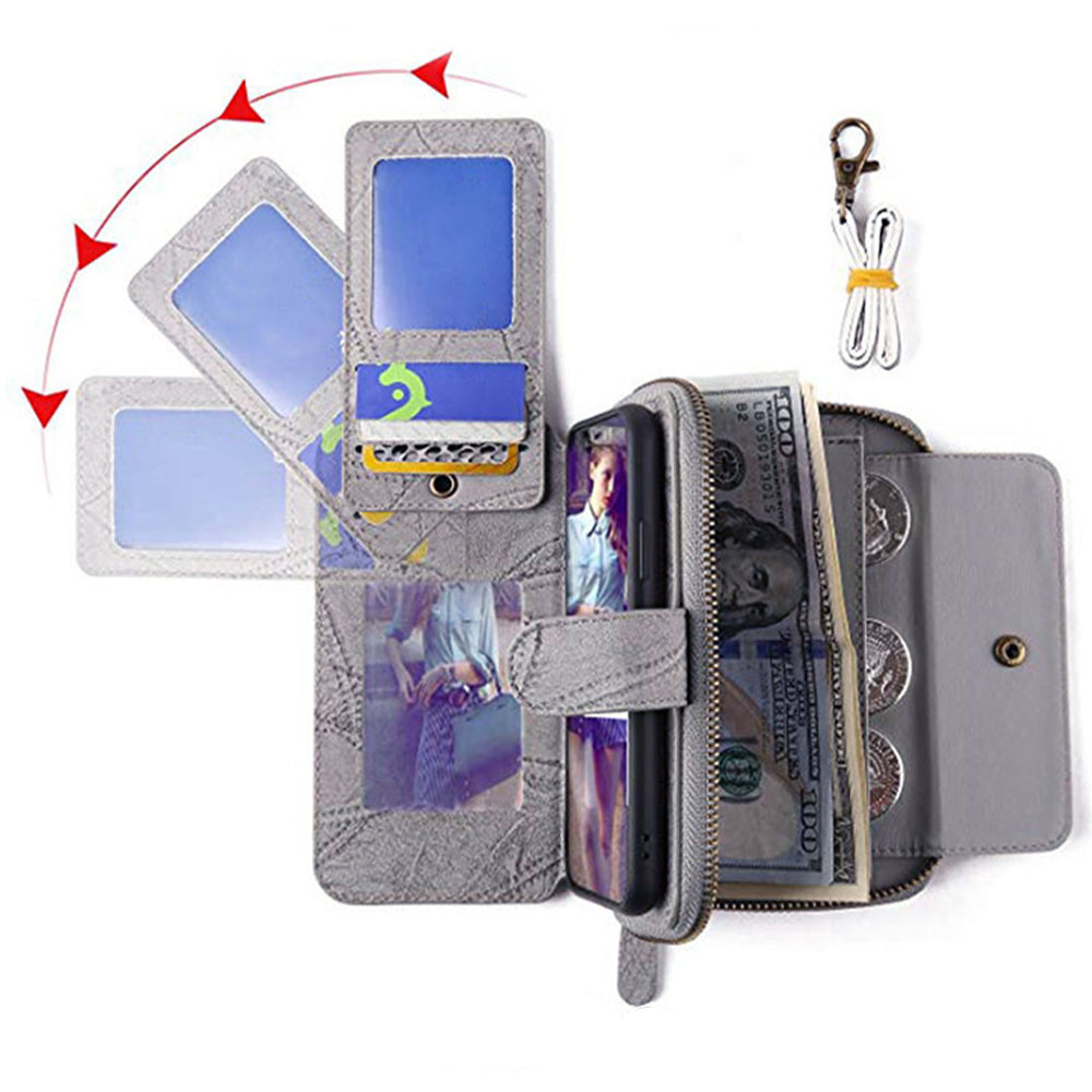 MEGSHI 004 Series Scratch Resistant Magnetic Detachable Stand Design Zipper Pocket Shockproof PU Leather TPU Wallet Cover for iPhone 13 Pro Max 6.7 inch