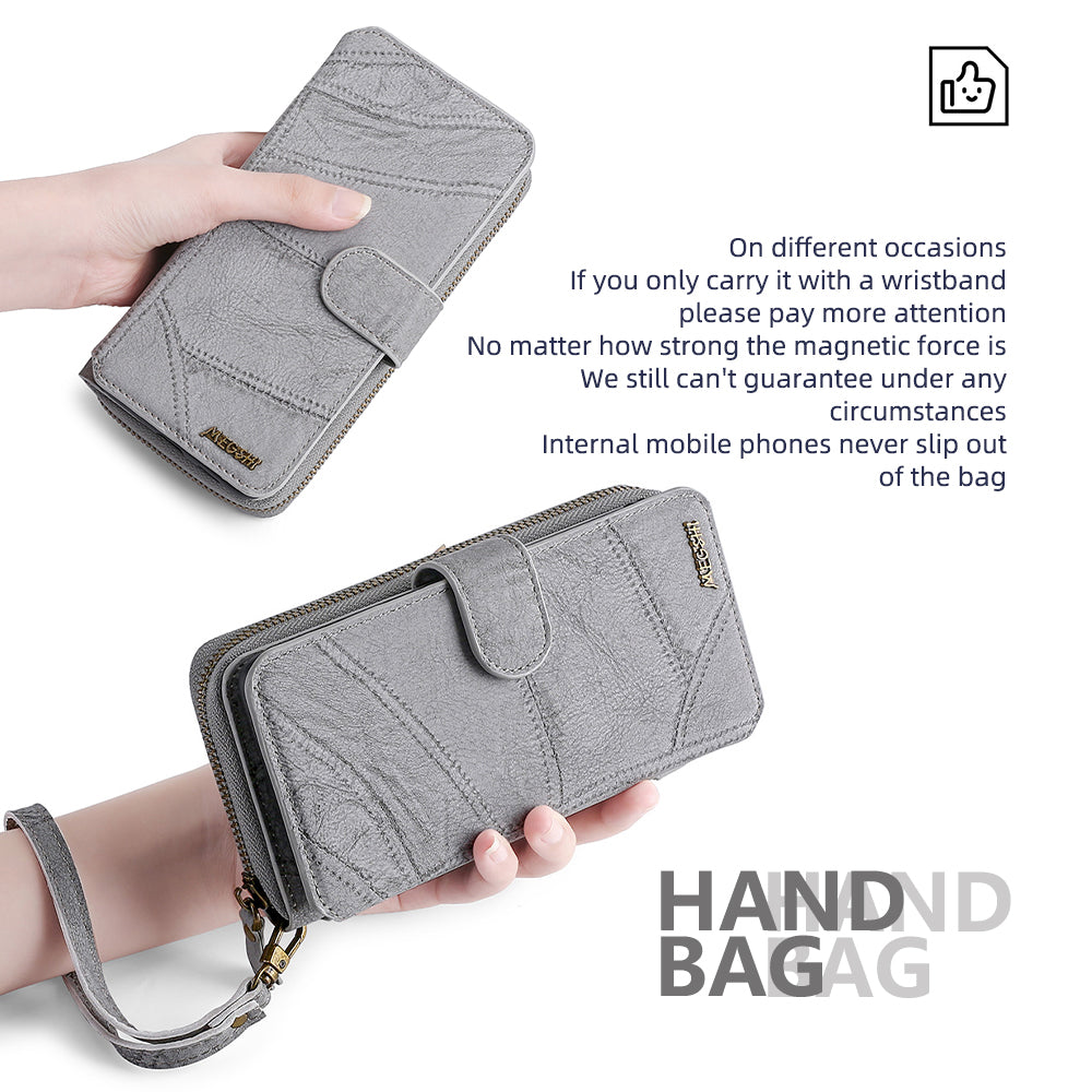 MEGSHI 004 Series Scratch Resistant Magnetic Detachable Stand Design Zipper Pocket Shockproof PU Leather TPU Wallet Cover for iPhone 13 Pro Max 6.7 inch