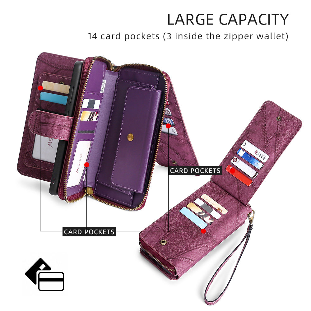 MEGSHI 004 Series Scratch Resistant Magnetic Detachable Stand Design Zipper Pocket Shockproof PU Leather TPU Wallet Cover for iPhone 13 Pro Max 6.7 inch