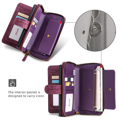 MEGSHI 004 Series Scratch Resistant Magnetic Detachable Stand Design Zipper Pocket Shockproof PU Leather TPU Wallet Cover for iPhone 13 Pro Max 6.7 inch