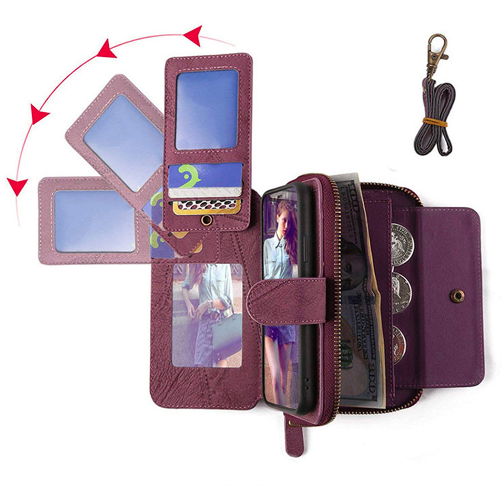 MEGSHI 004 Series Scratch Resistant Magnetic Detachable Stand Design Zipper Pocket Shockproof PU Leather TPU Wallet Cover for iPhone 13 Pro Max 6.7 inch
