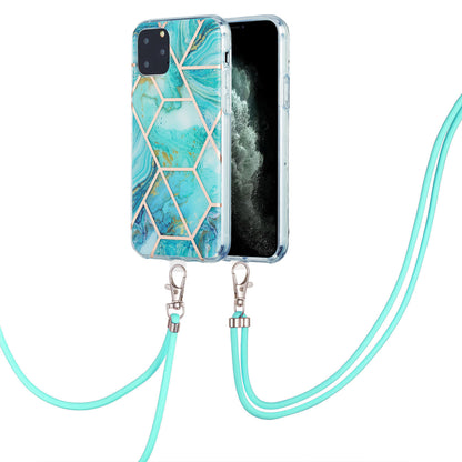 2.0mm TPU Phone Cover Scratch-Resistant Electroplating IMD Marble Splicing Pattern + Lanyard for iPhone 11 Pro 5.8 inch