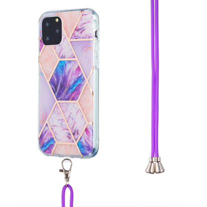 2.0mm TPU Phone Cover Scratch-Resistant Electroplating IMD Marble Splicing Pattern + Lanyard for iPhone 11 Pro 5.8 inch