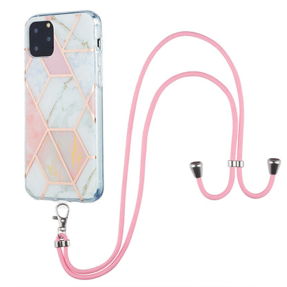 2.0mm TPU Phone Cover Scratch-Resistant Electroplating IMD Marble Splicing Pattern + Lanyard for iPhone 11 Pro 5.8 inch