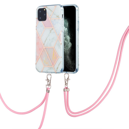 2.0mm TPU Phone Cover Scratch-Resistant Electroplating IMD Marble Splicing Pattern + Lanyard for iPhone 11 Pro 5.8 inch