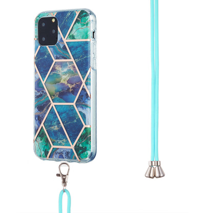 2.0mm TPU Phone Cover Scratch-Resistant Electroplating IMD Marble Splicing Pattern + Lanyard for iPhone 11 Pro 5.8 inch