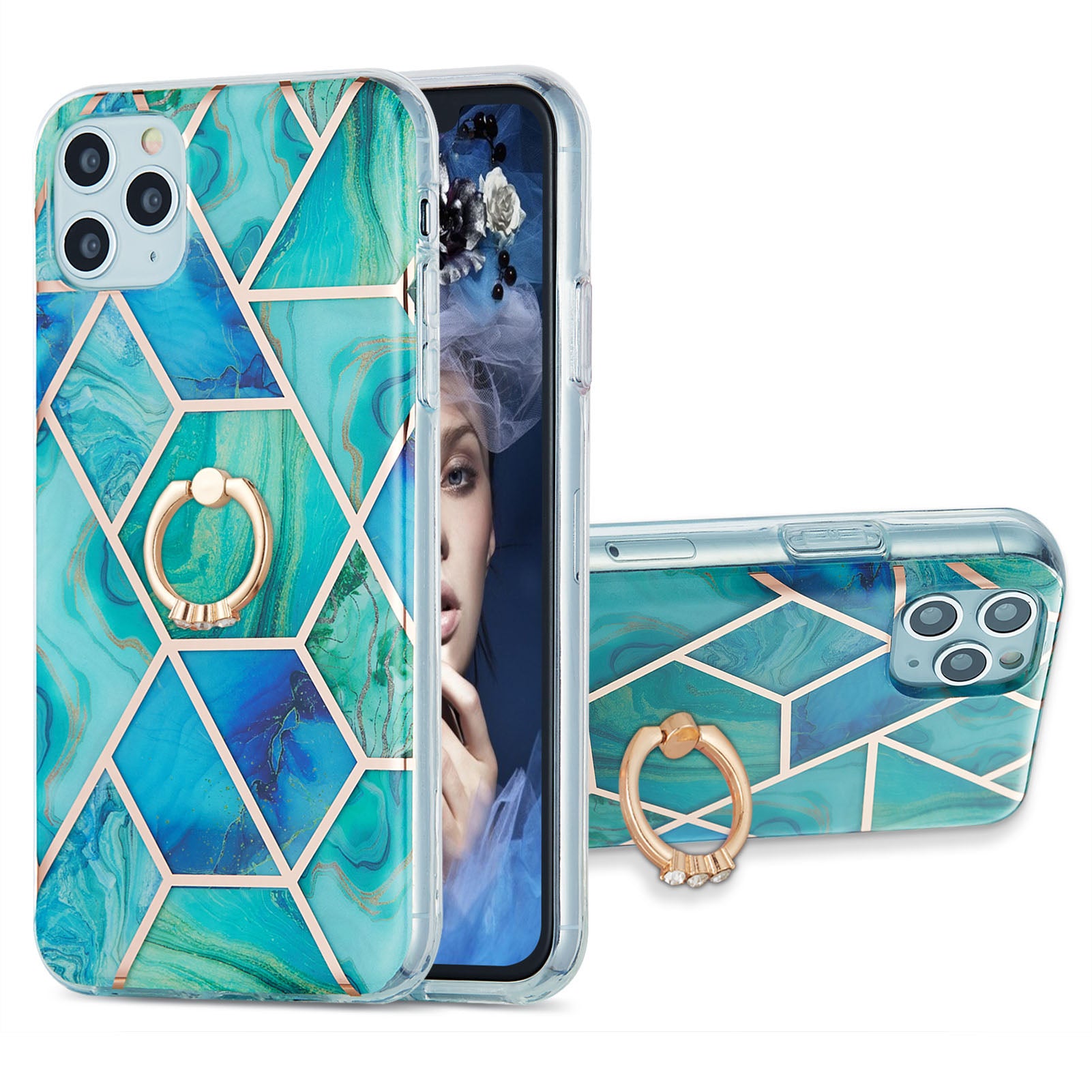 2.0mm TPU Phone Kickstand Cover IMD Electroplating IML Marble Pattern Snap-on Design Case for iPhone 11 Pro 5.8 inch