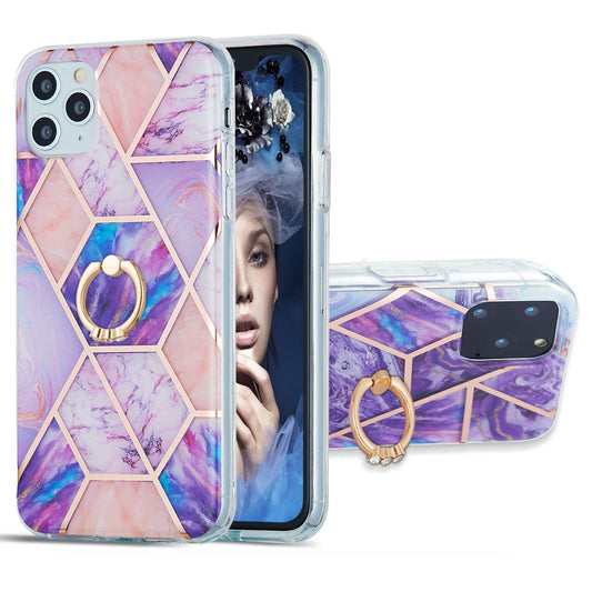 2.0mm TPU Phone Kickstand Cover IMD Electroplating IML Marble Pattern Snap-on Design Case for iPhone 11 Pro 5.8 inch