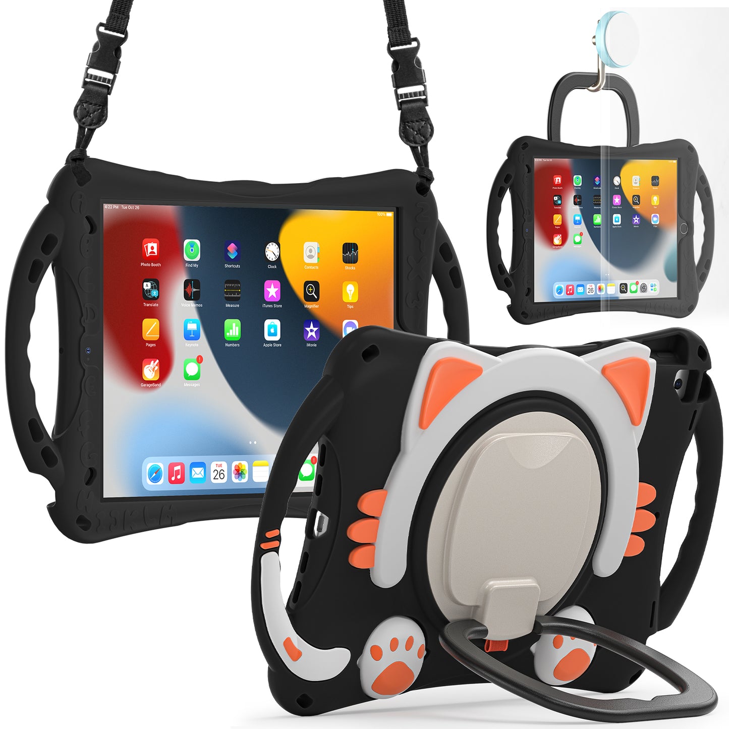 Shockproof Silicone Hard PC Hybrid Rotary Kickstand Protective Cover with Shoulder Strap for iPad Pro 10.5-inch (2017) / iPad Air 10.5 inch (2019) / iPad 10.2 (2019)/(2020)/(2021)