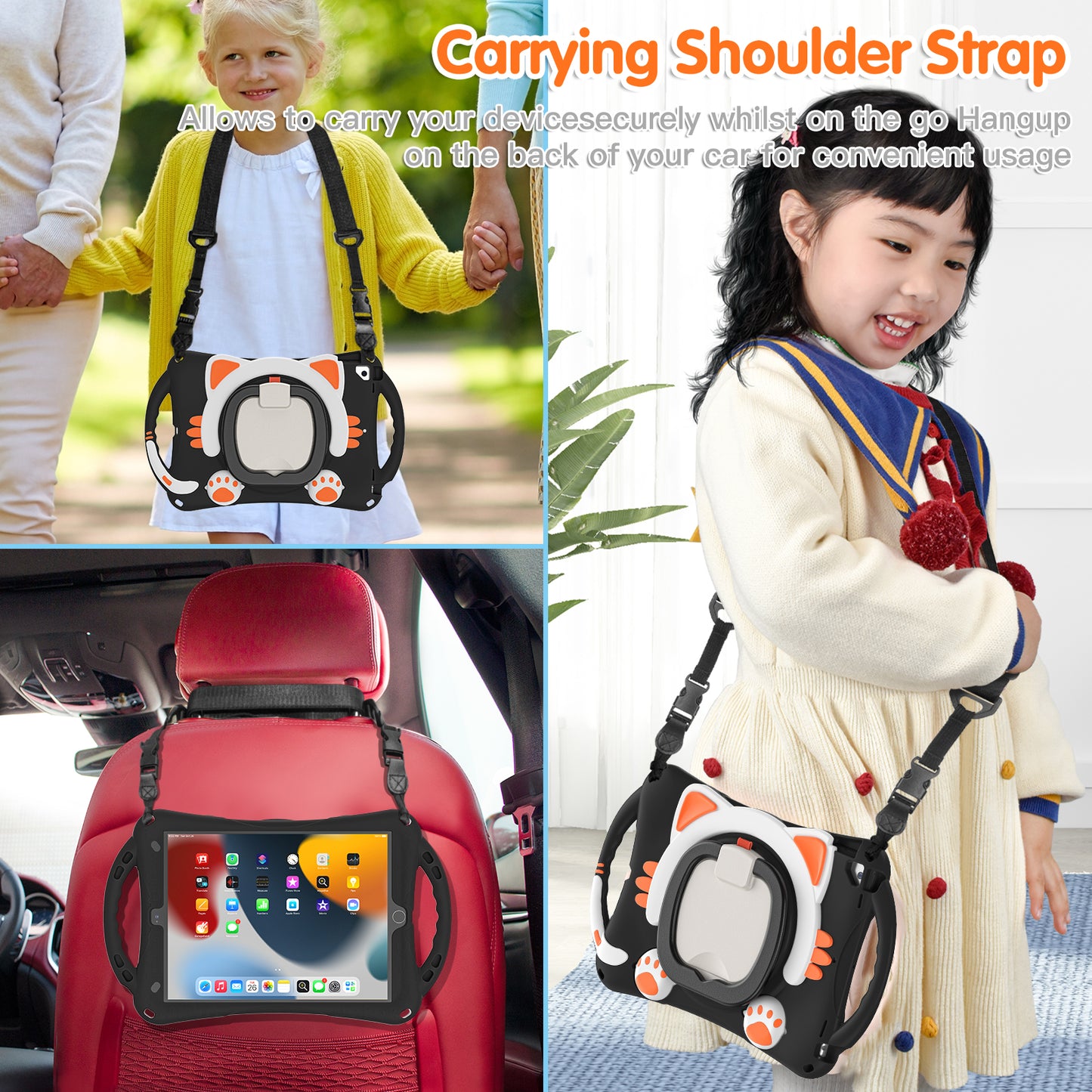 Shockproof Silicone Hard PC Hybrid Rotary Kickstand Protective Cover with Shoulder Strap for iPad Pro 10.5-inch (2017) / iPad Air 10.5 inch (2019) / iPad 10.2 (2019)/(2020)/(2021)