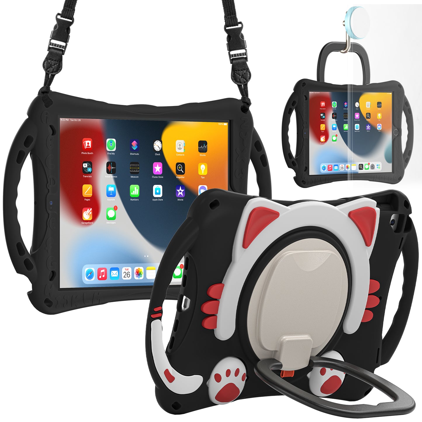 Shockproof Silicone Hard PC Hybrid Rotary Kickstand Protective Cover with Shoulder Strap for iPad Pro 10.5-inch (2017) / iPad Air 10.5 inch (2019) / iPad 10.2 (2019)/(2020)/(2021)