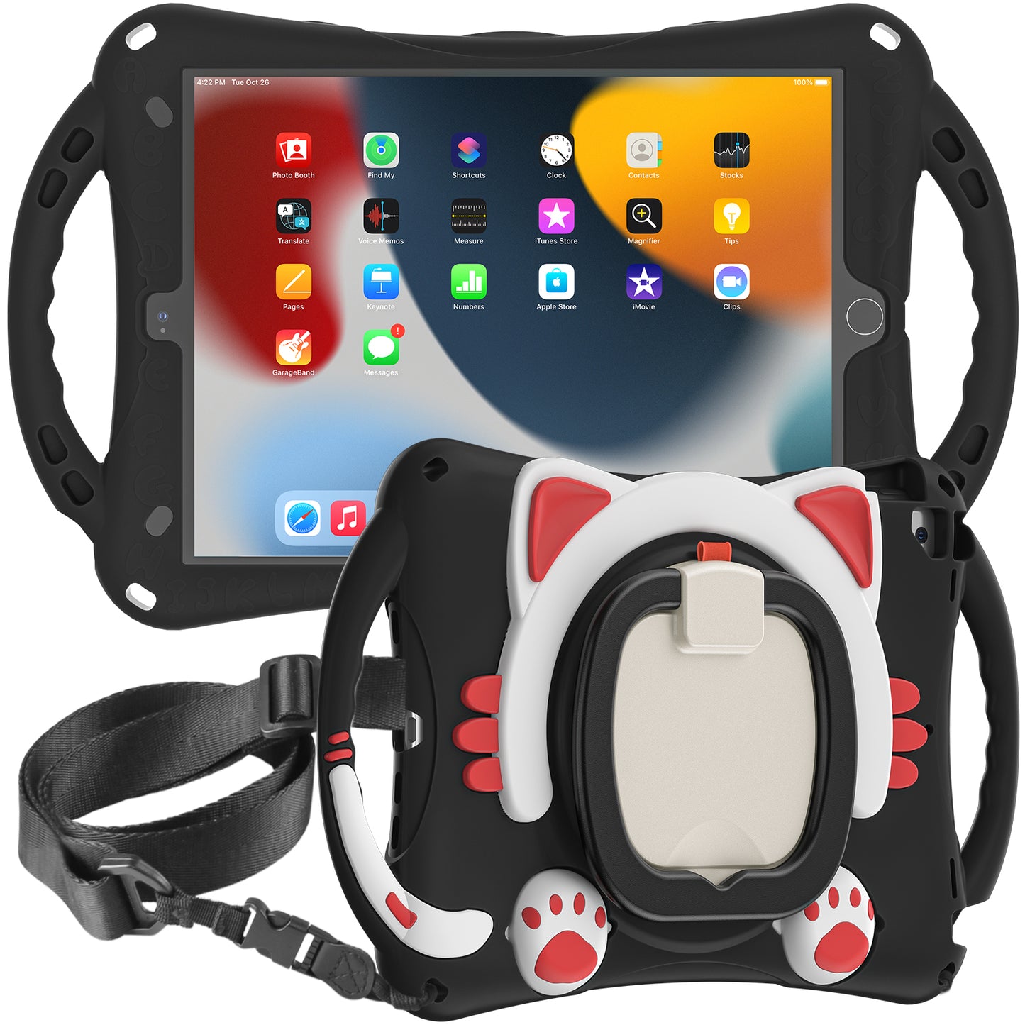 Shockproof Silicone Hard PC Hybrid Rotary Kickstand Protective Cover with Shoulder Strap for iPad Pro 10.5-inch (2017) / iPad Air 10.5 inch (2019) / iPad 10.2 (2019)/(2020)/(2021)