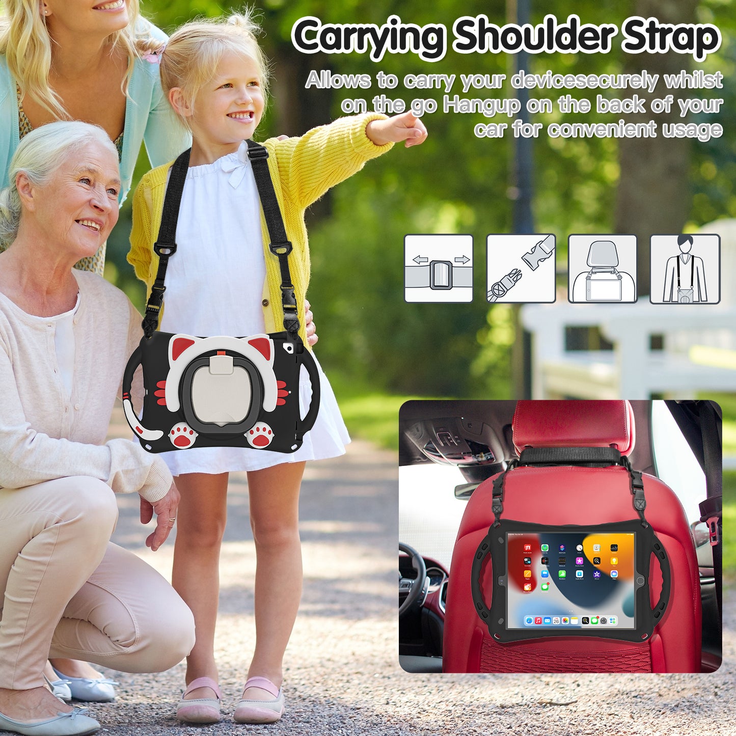 Shockproof Silicone Hard PC Hybrid Rotary Kickstand Protective Cover with Shoulder Strap for iPad Pro 10.5-inch (2017) / iPad Air 10.5 inch (2019) / iPad 10.2 (2019)/(2020)/(2021)