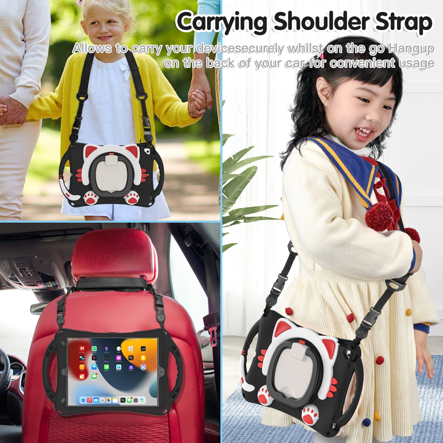 Shockproof Silicone Hard PC Hybrid Rotary Kickstand Protective Cover with Shoulder Strap for iPad Pro 10.5-inch (2017) / iPad Air 10.5 inch (2019) / iPad 10.2 (2019)/(2020)/(2021)