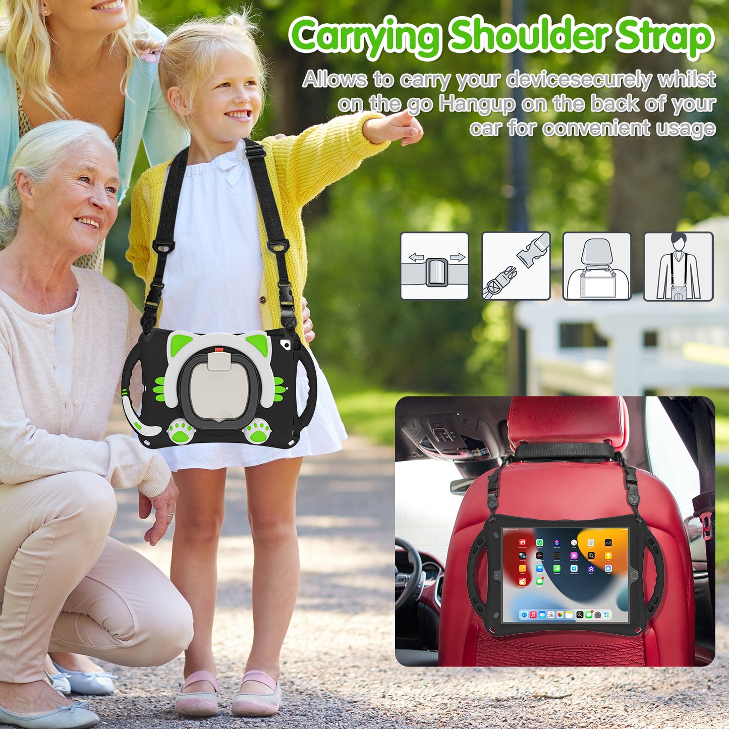 Shockproof Silicone Hard PC Hybrid Rotary Kickstand Protective Cover with Shoulder Strap for iPad Pro 10.5-inch (2017) / iPad Air 10.5 inch (2019) / iPad 10.2 (2019)/(2020)/(2021)