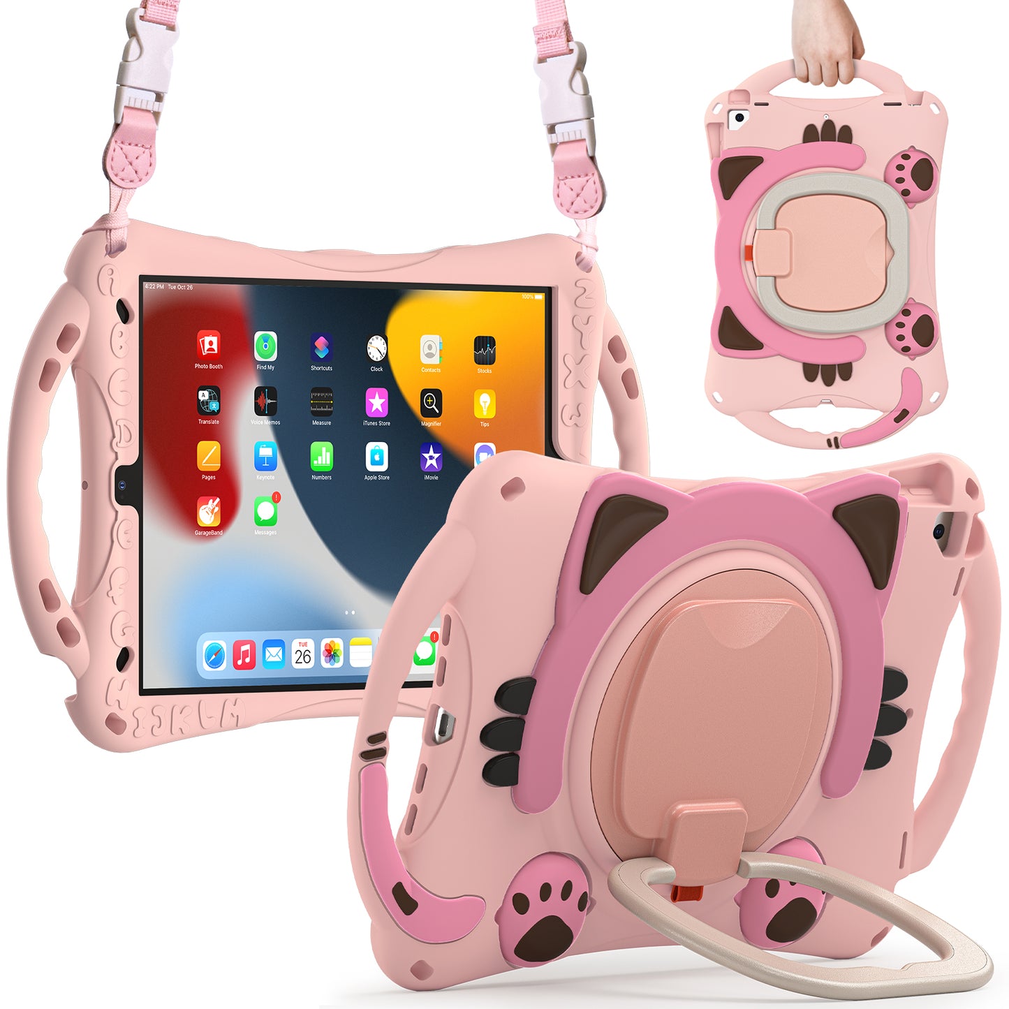 Shockproof Silicone Hard PC Hybrid Rotary Kickstand Protective Cover with Shoulder Strap for iPad Pro 10.5-inch (2017) / iPad Air 10.5 inch (2019) / iPad 10.2 (2019)/(2020)/(2021)