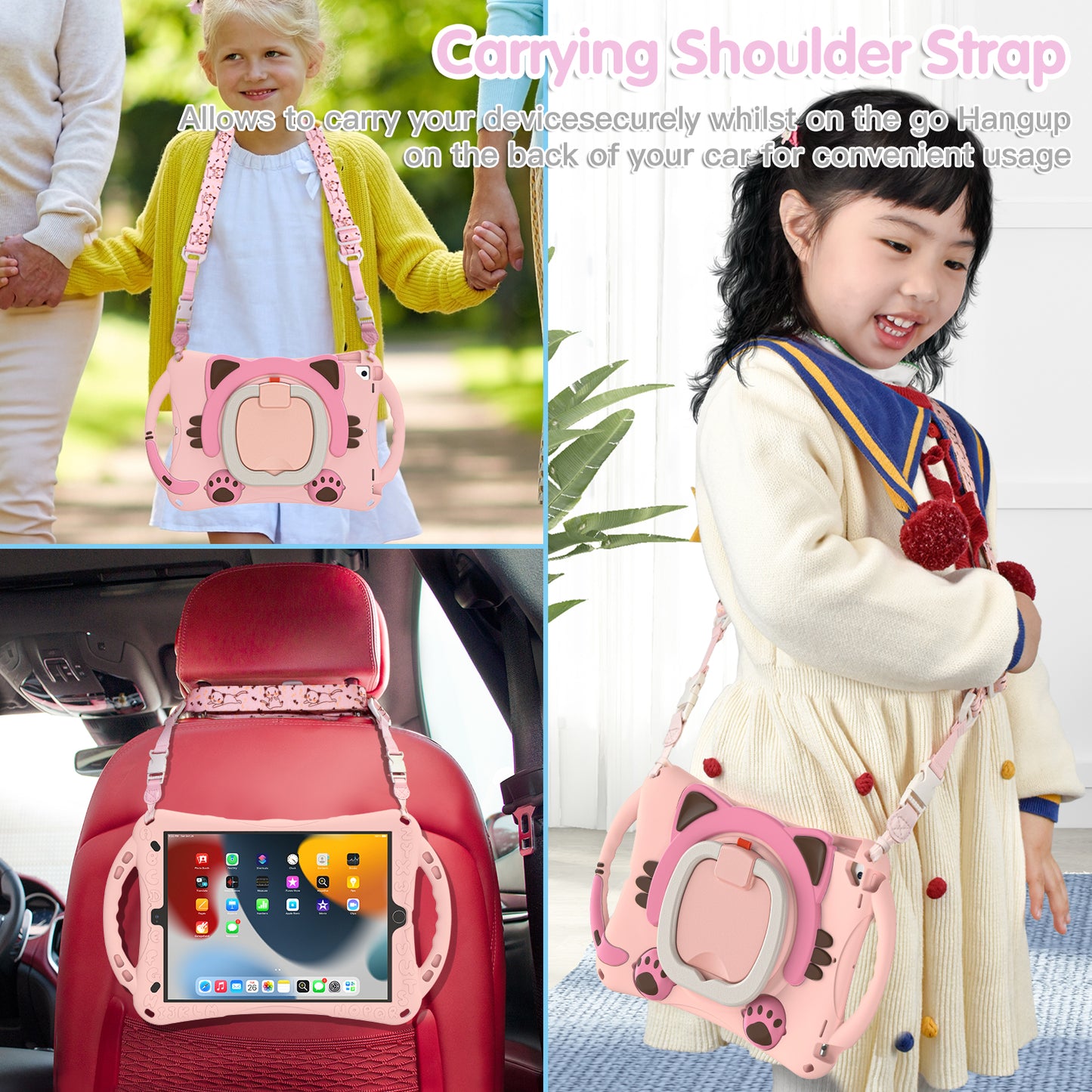 Shockproof Silicone Hard PC Hybrid Rotary Kickstand Protective Cover with Shoulder Strap for iPad Pro 10.5-inch (2017) / iPad Air 10.5 inch (2019) / iPad 10.2 (2019)/(2020)/(2021)