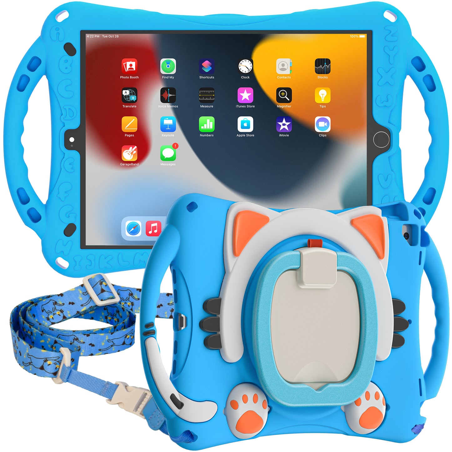 Shockproof Silicone Hard PC Hybrid Rotary Kickstand Protective Cover with Shoulder Strap for iPad Pro 10.5-inch (2017) / iPad Air 10.5 inch (2019) / iPad 10.2 (2019)/(2020)/(2021)