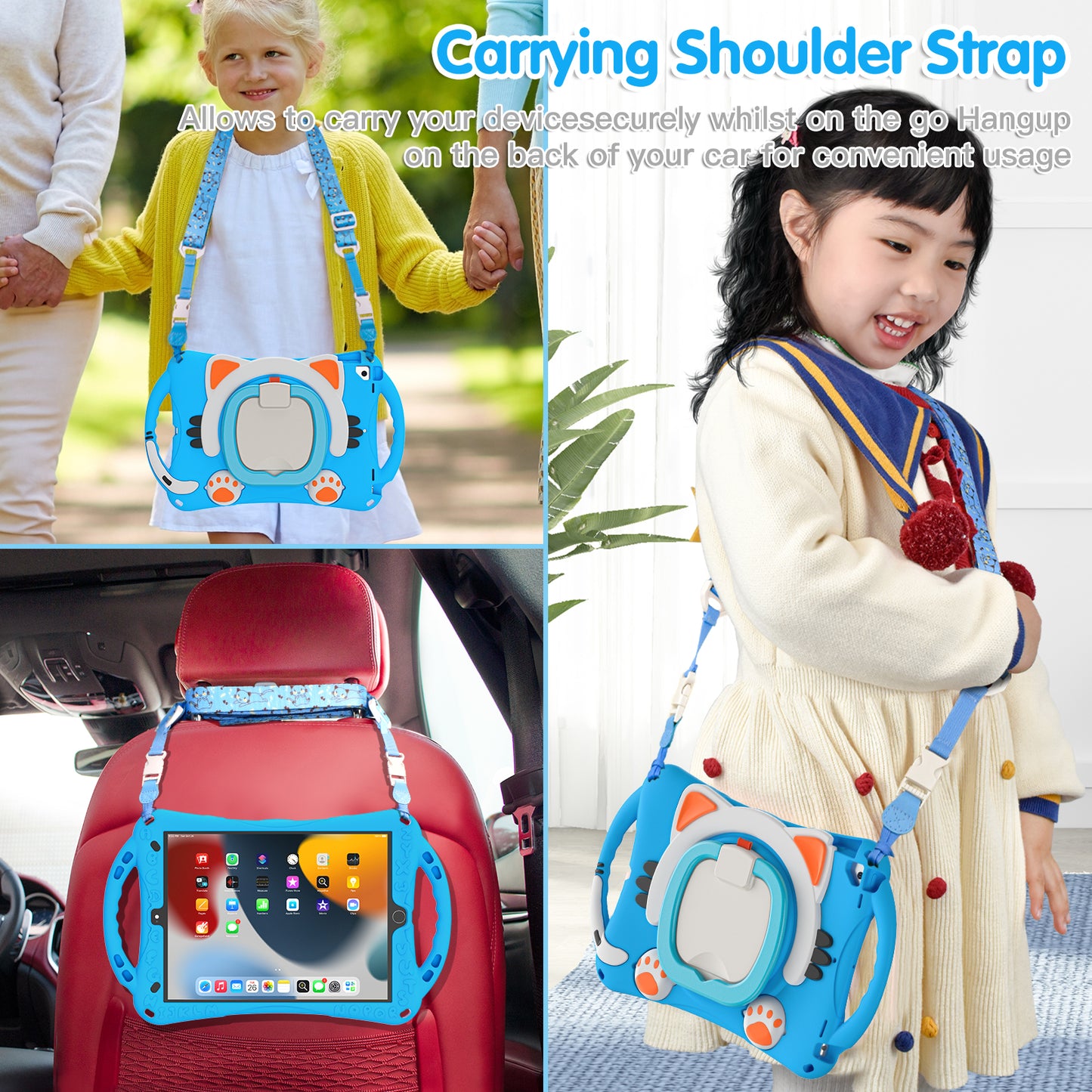 Shockproof Silicone Hard PC Hybrid Rotary Kickstand Protective Cover with Shoulder Strap for iPad Pro 10.5-inch (2017) / iPad Air 10.5 inch (2019) / iPad 10.2 (2019)/(2020)/(2021)