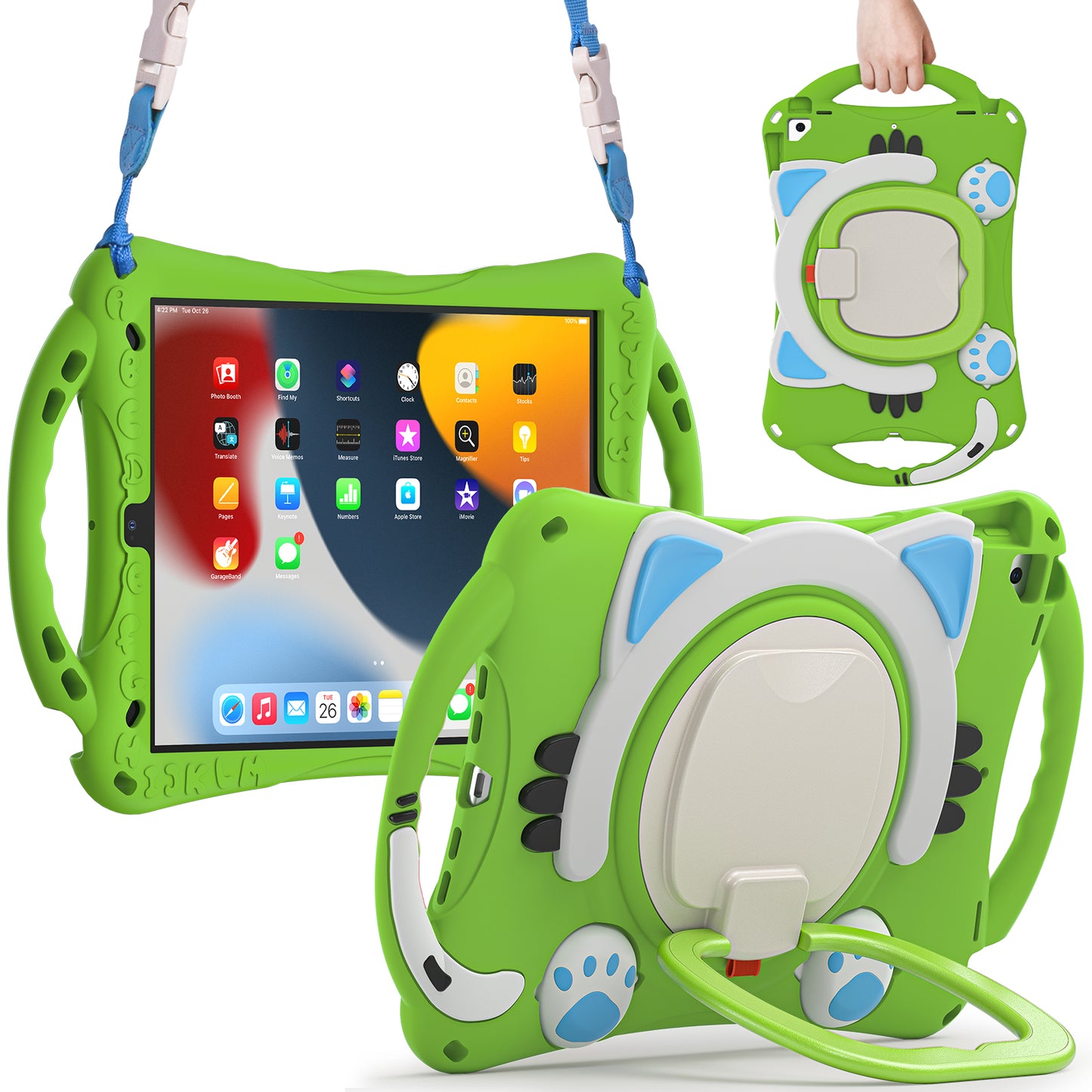 Shockproof Silicone Hard PC Hybrid Rotary Kickstand Protective Cover with Shoulder Strap for iPad Pro 10.5-inch (2017) / iPad Air 10.5 inch (2019) / iPad 10.2 (2019)/(2020)/(2021)