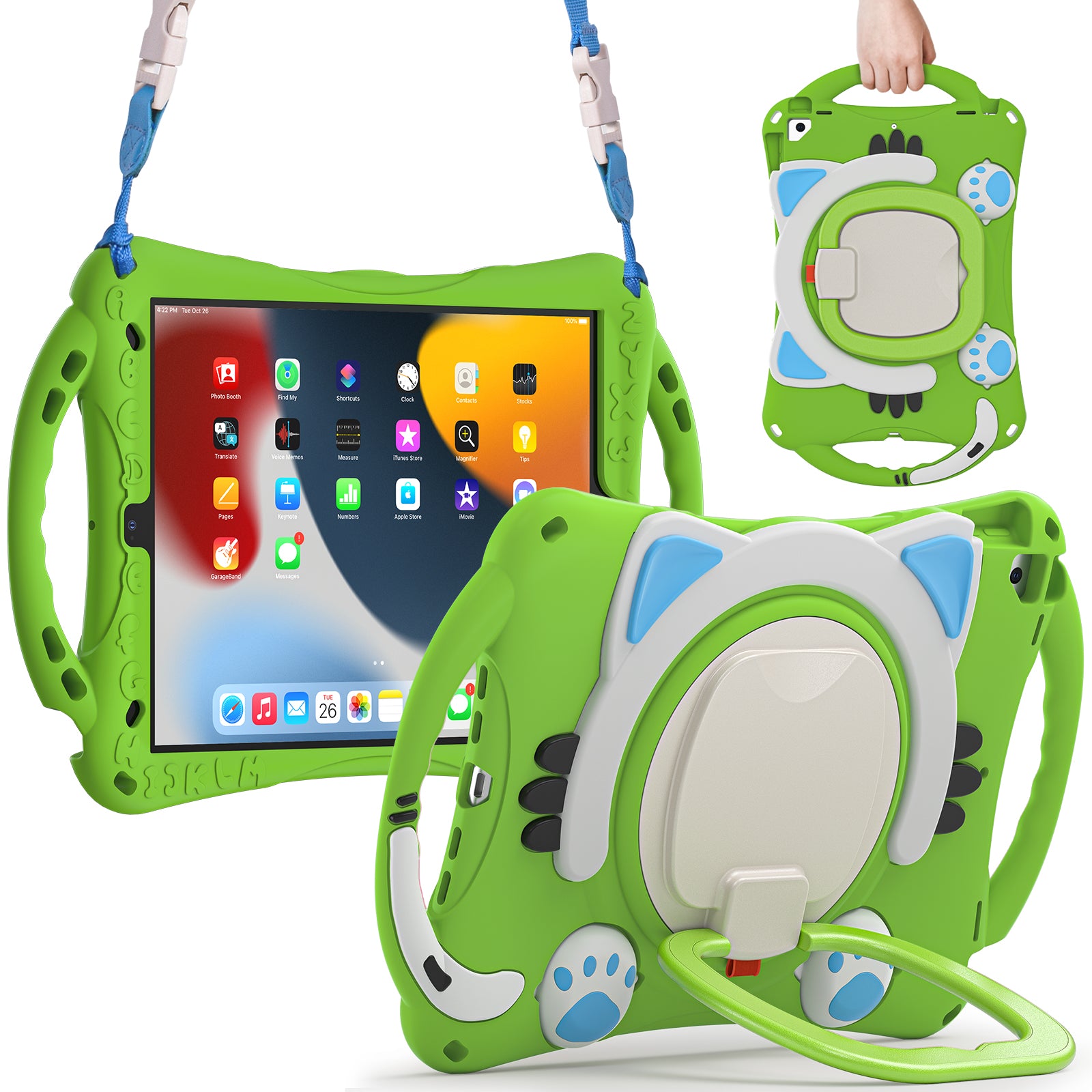 Shockproof Silicone Hard PC Hybrid Rotary Kickstand Protective Cover with Shoulder Strap for iPad Pro 10.5-inch (2017) / iPad Air 10.5 inch (2019) / iPad 10.2 (2019)/(2020)/(2021)