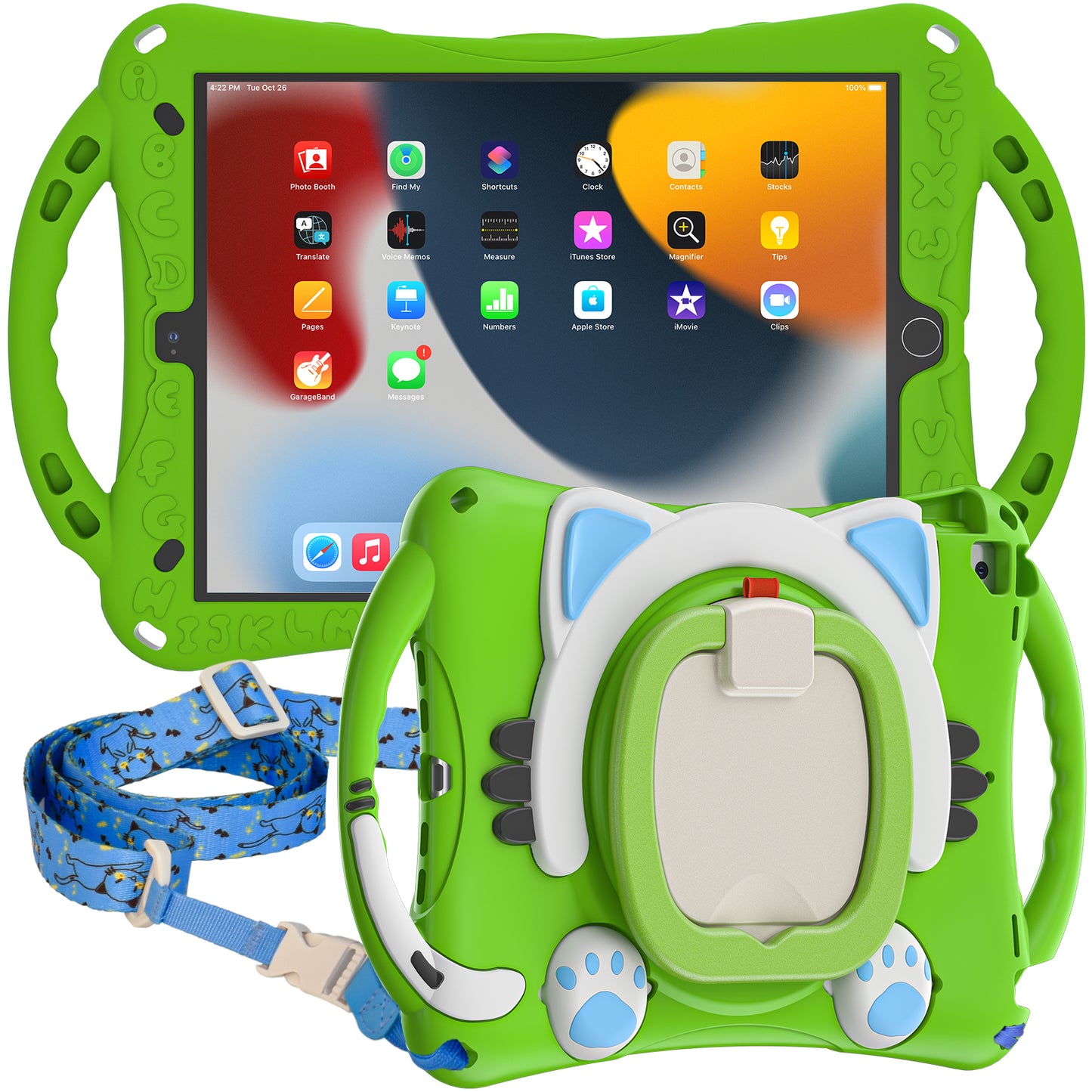 Shockproof Silicone Hard PC Hybrid Rotary Kickstand Protective Cover with Shoulder Strap for iPad Pro 10.5-inch (2017) / iPad Air 10.5 inch (2019) / iPad 10.2 (2019)/(2020)/(2021)