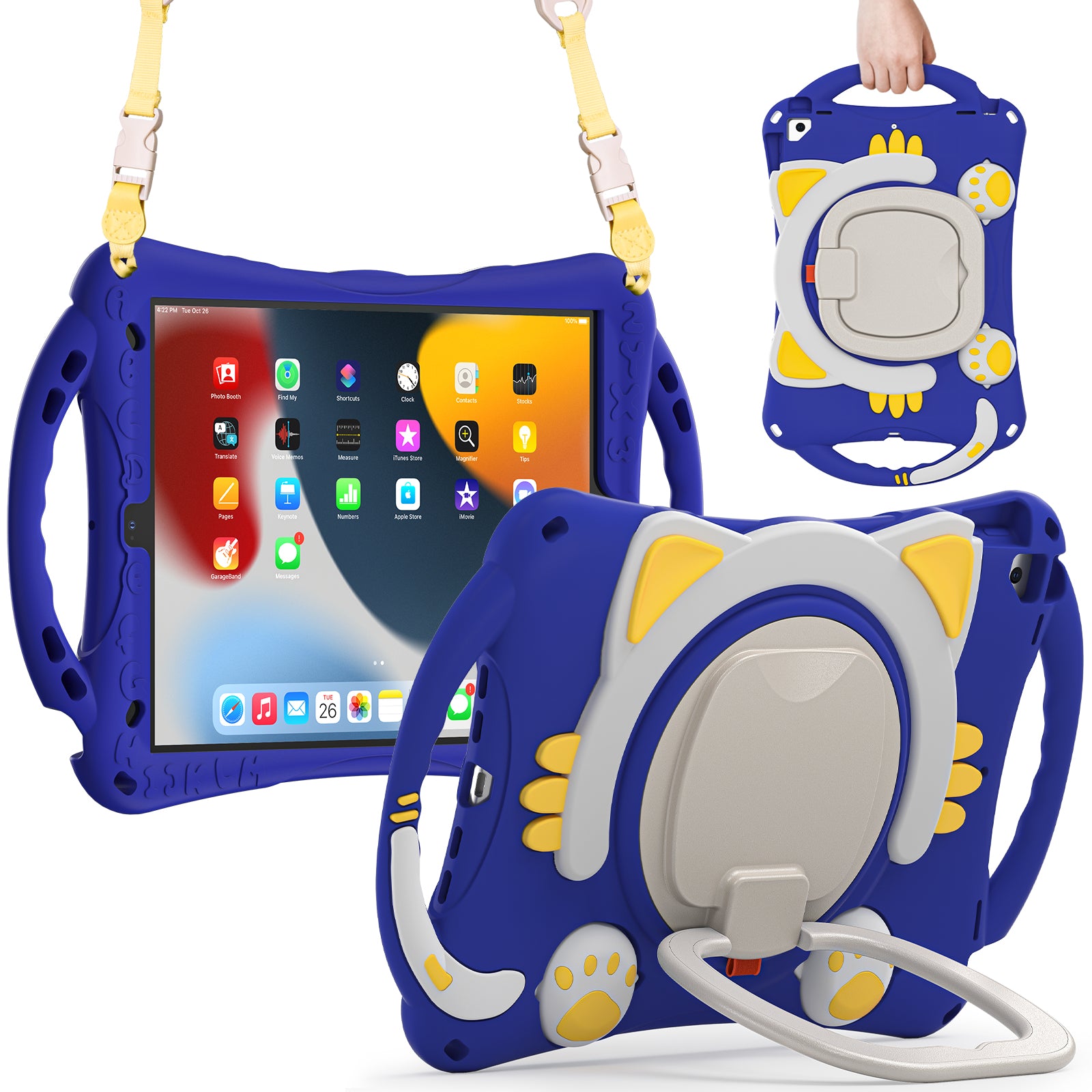 Shockproof Silicone Hard PC Hybrid Rotary Kickstand Protective Cover with Shoulder Strap for iPad Pro 10.5-inch (2017) / iPad Air 10.5 inch (2019) / iPad 10.2 (2019)/(2020)/(2021)