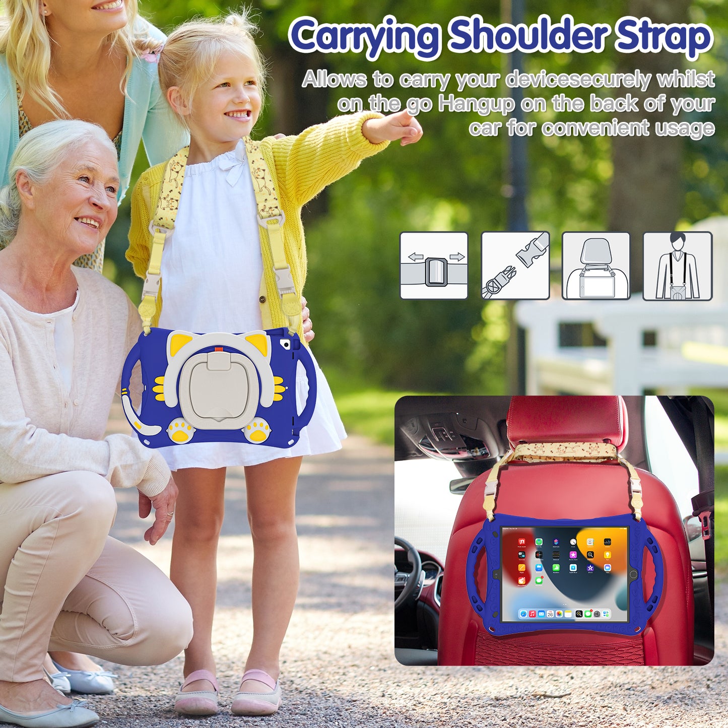 Shockproof Silicone Hard PC Hybrid Rotary Kickstand Protective Cover with Shoulder Strap for iPad Pro 10.5-inch (2017) / iPad Air 10.5 inch (2019) / iPad 10.2 (2019)/(2020)/(2021)