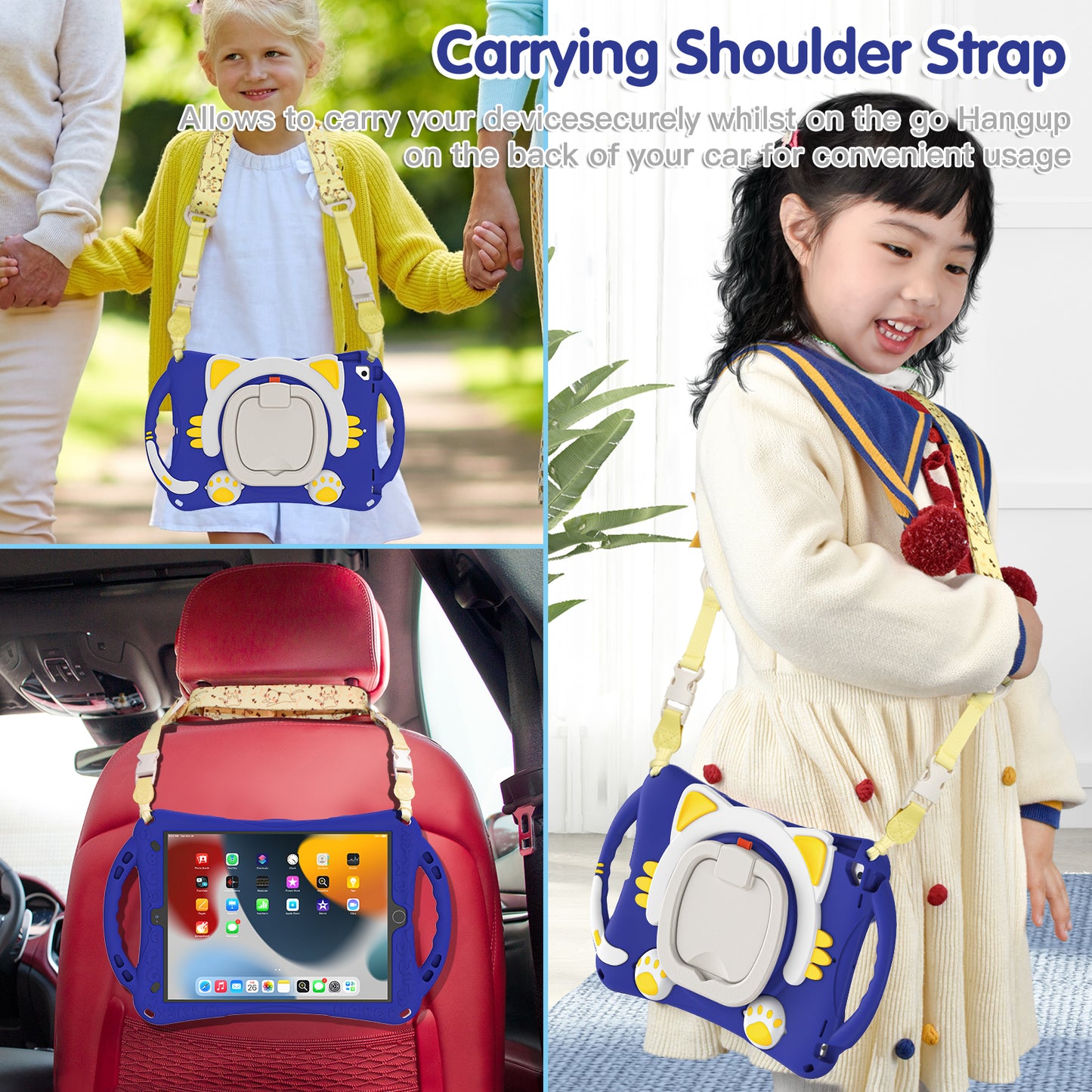 Shockproof Silicone Hard PC Hybrid Rotary Kickstand Protective Cover with Shoulder Strap for iPad Pro 10.5-inch (2017) / iPad Air 10.5 inch (2019) / iPad 10.2 (2019)/(2020)/(2021)