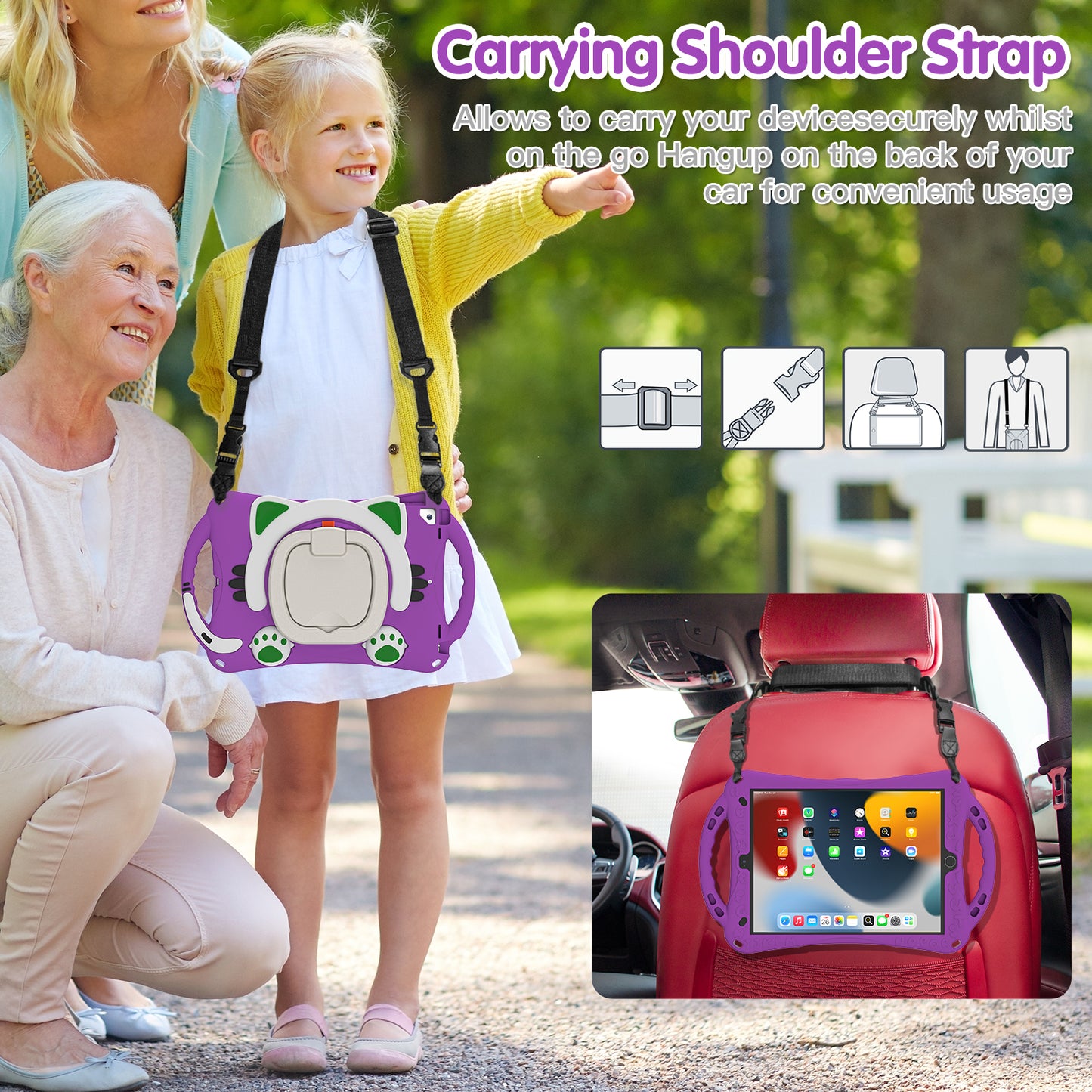 Shockproof Silicone Hard PC Hybrid Rotary Kickstand Protective Cover with Shoulder Strap for iPad Pro 10.5-inch (2017) / iPad Air 10.5 inch (2019) / iPad 10.2 (2019)/(2020)/(2021)