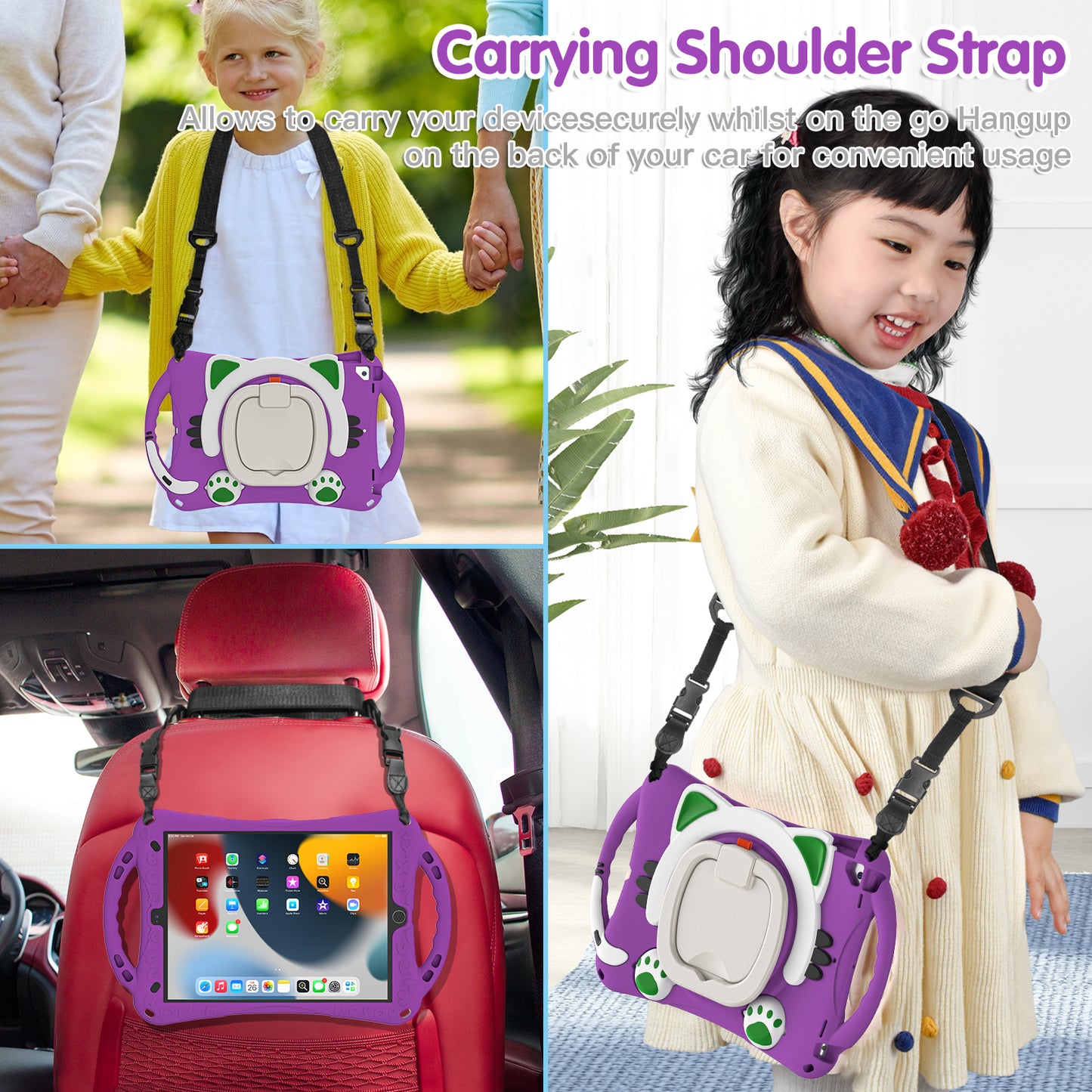 Shockproof Silicone Hard PC Hybrid Rotary Kickstand Protective Cover with Shoulder Strap for iPad Pro 10.5-inch (2017) / iPad Air 10.5 inch (2019) / iPad 10.2 (2019)/(2020)/(2021)